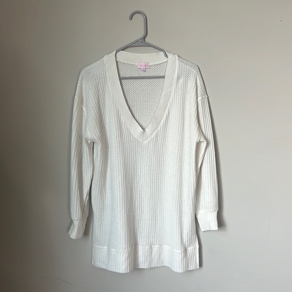Pink lily oversized white vneck sweater